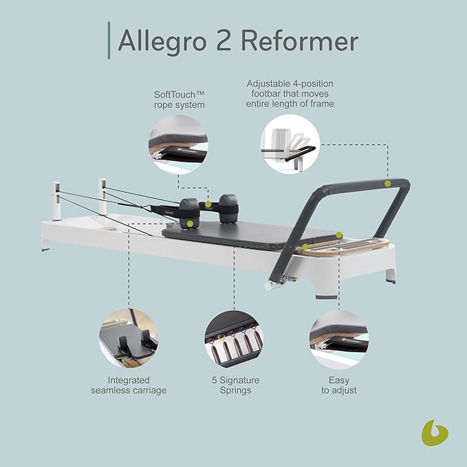 Balanced Body Allegro 2 Pilates Reformer, Pilates Exercise Equipment, Workout Equipment for Home or Studio