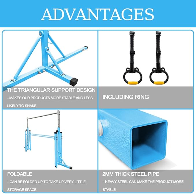 Gymnastics Kip Bar for Home Indoor Training,Horizontal Bar for Kids Girls Junior,Adjustable Arms from 3' - 5' Gym Equipment,1-4 Levels,300lbs Weight Capacity