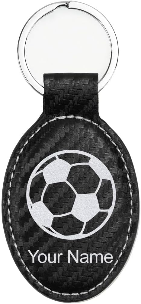 LaserGram Oval Keychain, Soccer Ball, Personalized Engraving Included