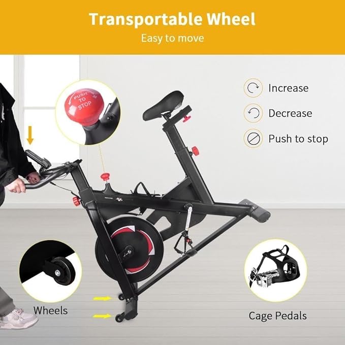 Indoor Exercise Bike for Home Gym with LCD Monitor, Adjustable Magnetic Resistance Stationary Bike for Cardio Fitness Training