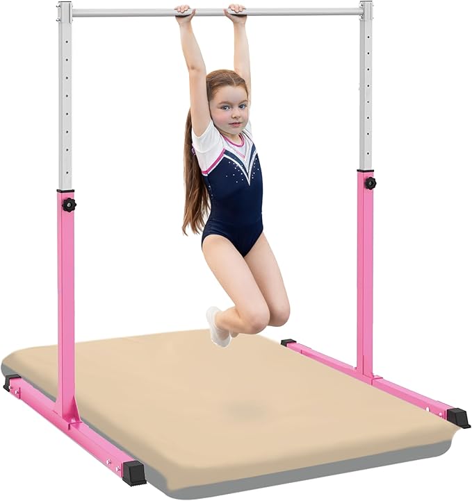 Gymnastics Bar for Kids Ages 3-15, 3' to 5' Adjustable Height, Gymnastic Kip Bar Horizontal Bar for Gymnas, Anti-Slip and Easy to Assemble, Home Gym Equipment Indoor for Girls, Boys