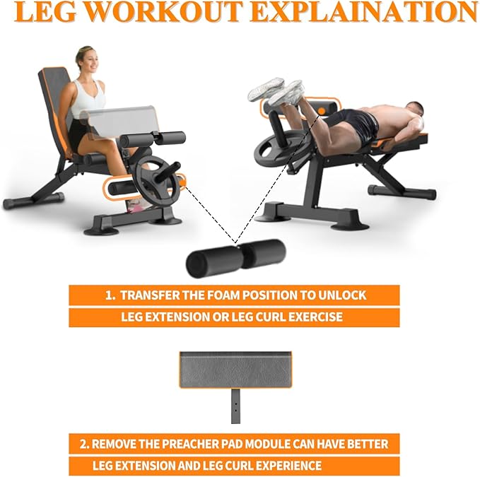Adjustable Weight Bench multi-function Workout Bench for Home Gym,Foldable Incline Decline Benches for Full Body Workout 660LBS