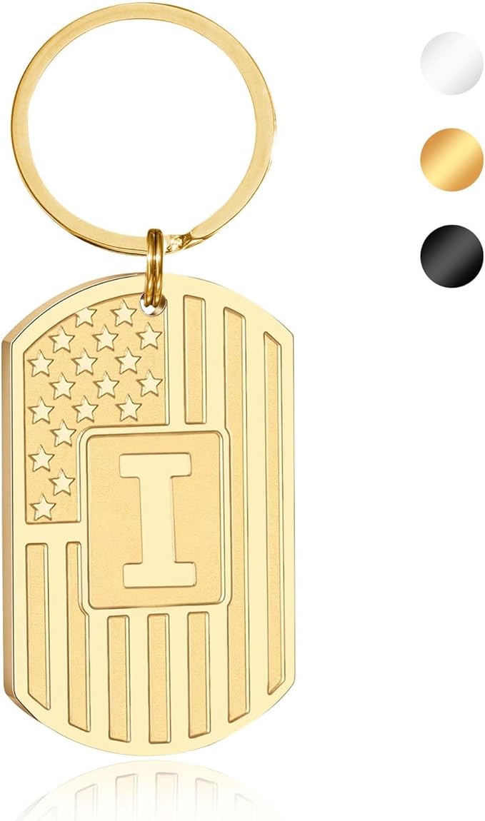 Stocking Stuffers Christmas Gift- Initial Keychain Gifts for Men,A-Z Letter American Flag Keychain Mens Gifts