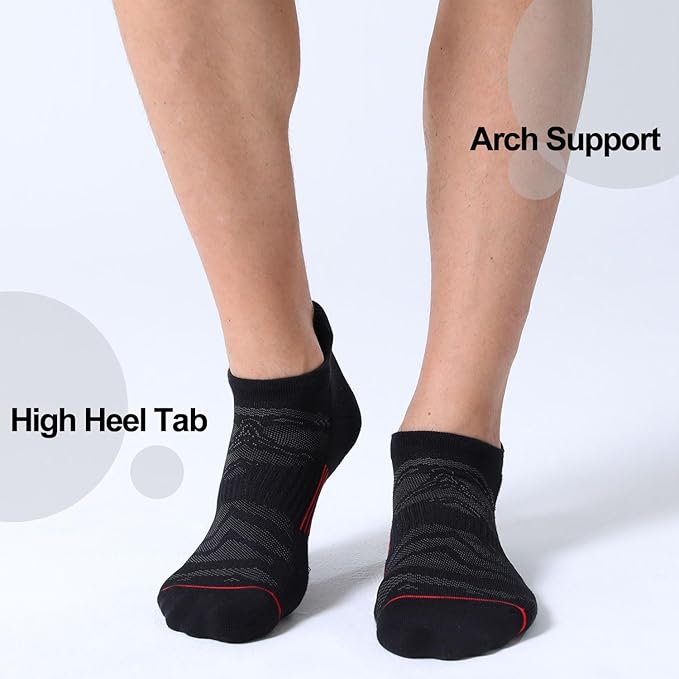 FITRELL Men's 6 Pack Ankle Running Socks Low Cut Cushioned Athletic Sports Socks 7-9/9-12/12-15