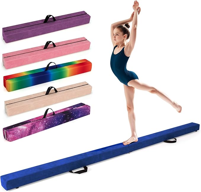 Giantex 7FT/8FT/9FT Balance Beam, Folding Gymnastics Beam w/Carry Handles, Floor Foam Gymnastics Equipment for Kids, Non Slip Rubber Base for Exercise, Practice & Professional Home Training
