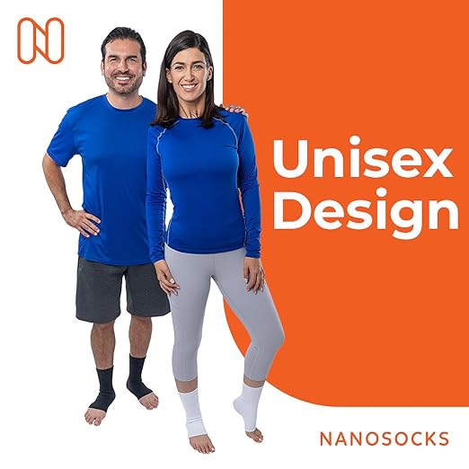 NanoSocks Compression Socks for Women & Men (1 Pair) - BEST Ankle Brace Support Sleeve for Neuropathy, Plantar Fasciitis, Diabetic Foot Nerve Pain Relief - Toeless (Large, Black)