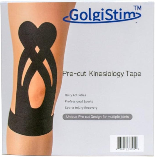 20 Pack Precut Kinesiology Tape - Black Athletic Tape, Waterproof Elastic Sports Tape, Latex Free Breathable Muscle & Joint Support for Running, Sports & Recovery by GolgiStim
