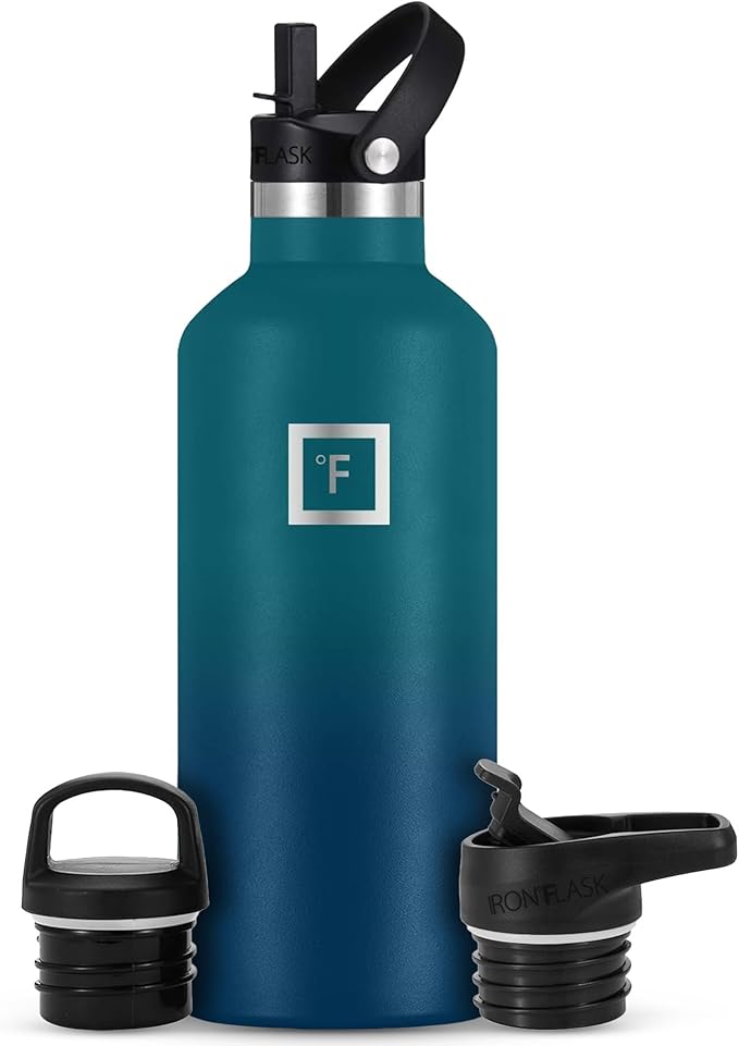 IRON °FLASK Camping & Hiking Hydration Flask with Straw, BPA-Free Insulated Stainless Steel Sports Water Bottle - 32 oz Dark Night
