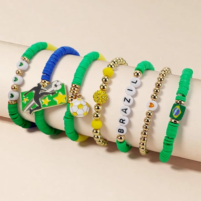 Soccer Bracelet For Women, Game Day Mom Accessories & Outfits Sports Jewelry Fans Gifts, Charm Beaded Stretch Bracelets Essentials Team Gear