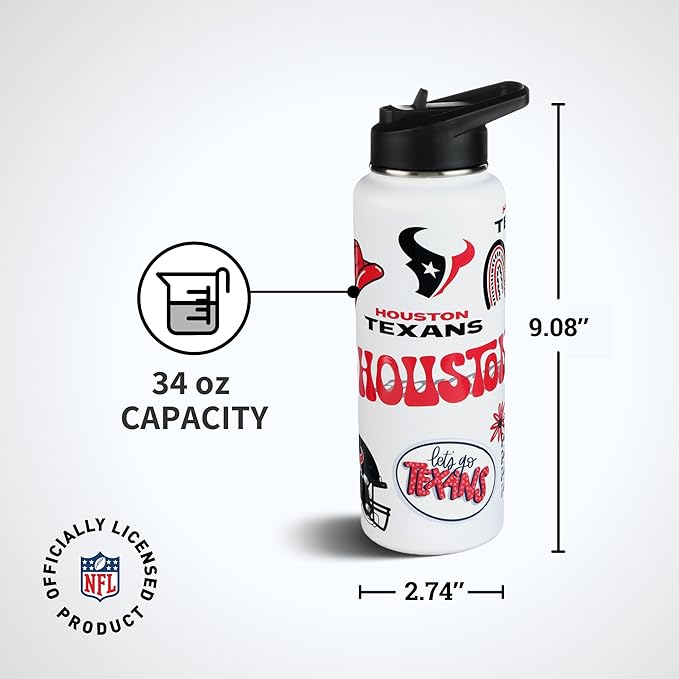 The Memory Company Officially Licensed NFL 34oz Water Bottle - Premium Stainless Steel Double-Wall Insulated, Leakproof Design