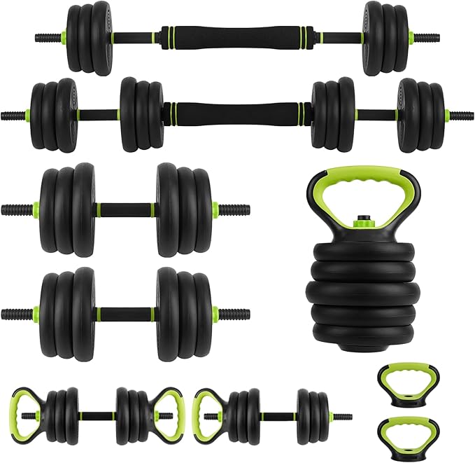 4-In-1 Adjustable Dumbbell Set - Dumbbell/Barbell/Kettlebell/Push Up Stand for Home Gym