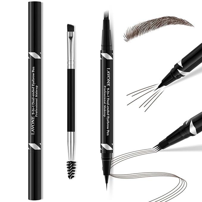 LAVONE Eyebrow Pen,2-IN-1 Dual-ended Waterproof Eyebrow Pencil,with 4 Tip Microblading Eyebrow Pen and Ultra-Precise Brow Pencil,Dual-ended Eyebrow Brush,Eyebrows for Natural Looking-Medium Brown