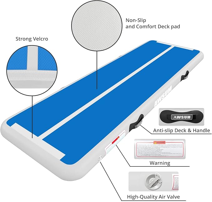AWSUM Inflatable Air Gymnastics Mat 10ft/13ft/16ft/20ft/23ft Training mat 4/8 inches Thick tumbling mat with Electric Pump for Home/Gym/Outdoor