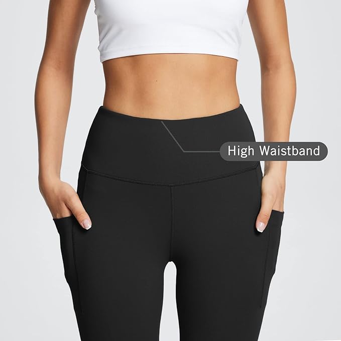BALEAF Women's Leggings with Pockets Black Tummy Control Workout High Waisted Athletic 7/8 Ultra Soft Gym Yoga Ankle Pants