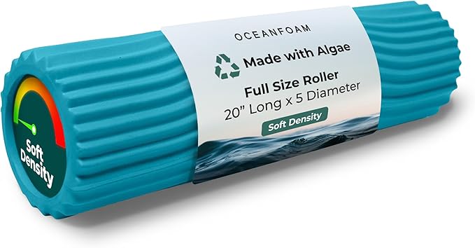 Oceanfoam Soft Tidal Roller (Miami Blue) - Low Density Foam Roller for Physical Therapy, Back Pain, Exercise & Stretching - Wave Textured - Yoga, Athletics, & Wellness - Full Size, 20" x 5"