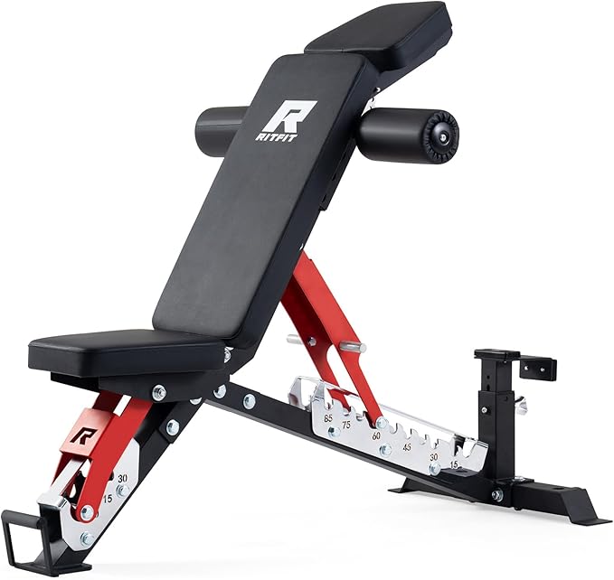 RitFit 3-Section Adjustable Weight Bench, 1600LBS Capacity Workout Bench for Home Gym, 21 Levels Incline Decline Bench Press with Thickened Padding, Foldable Exercise Equipment for Strength Training