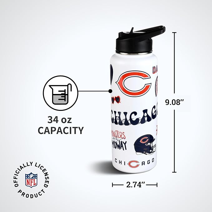 The Memory Company Officially Licensed NFL 34oz Water Bottle - Premium Stainless Steel Double-Wall Insulated, Leakproof Design