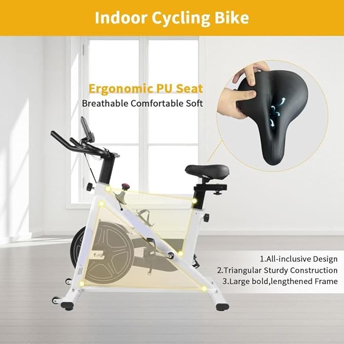 Indoor Exercise Bike,Stationary Bikes for Home Spin Indoor Exercise Bike with LCD Monitor and Comfortable Seat Cushion for Home Gym Cardio Fitness Training