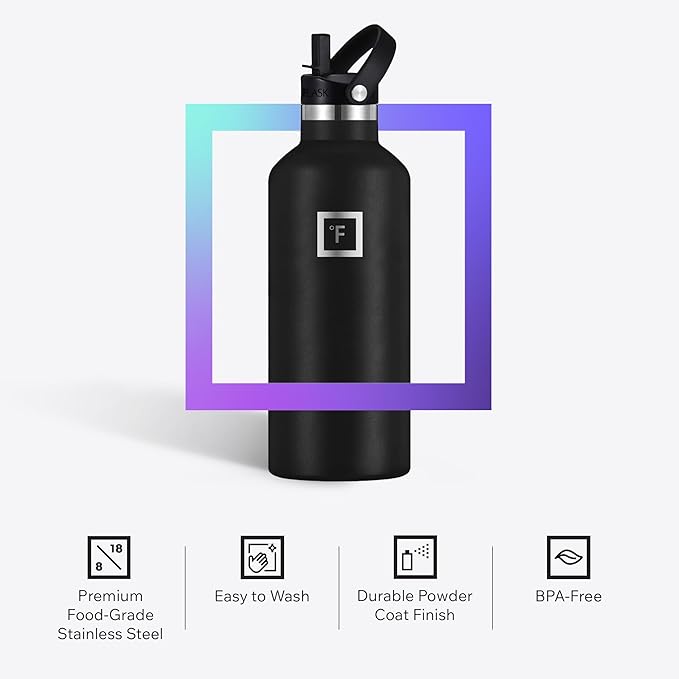 IRON °FLASK Camping & Hiking Hydration Flask with Straw, BPA-Free Insulated Stainless Steel Sports Water Bottle - 24 oz Aurora