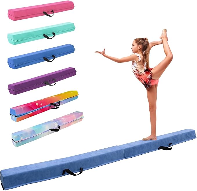 8FT/9.5FT Folding Balance Beam, Portable Gymnastics Beam Equipment with Non Slip Rubber Base & Suede Cover for Training/Practice/Professional Home Exercise
