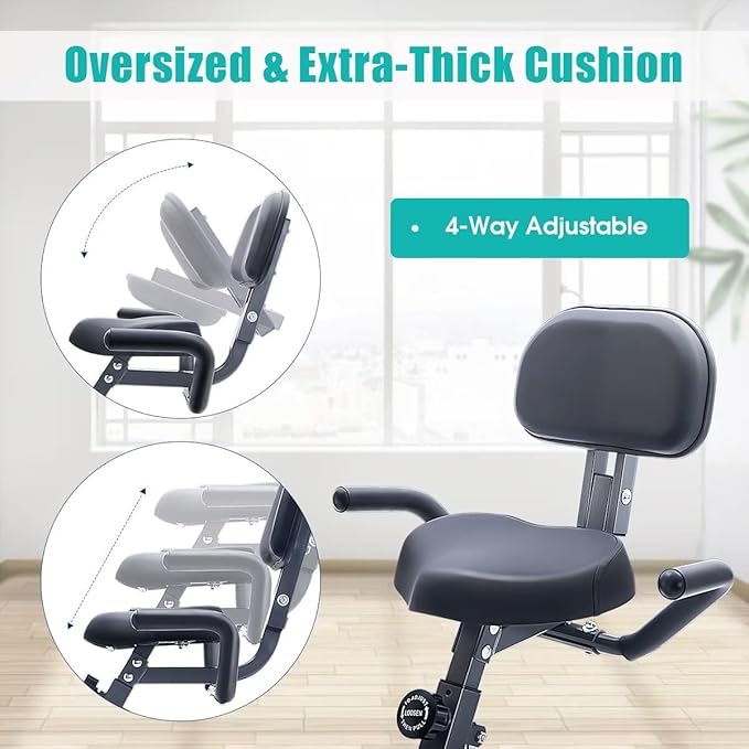 Merax Exercise Bike,Workout Bikes for Home,Folding Stationary Bikes for Home with 16-Level Magnetic Resistance, 300LBS Capacity X-Bike Indoor Exercise Equipment with Heart Rate Sensor & LCD Monitor