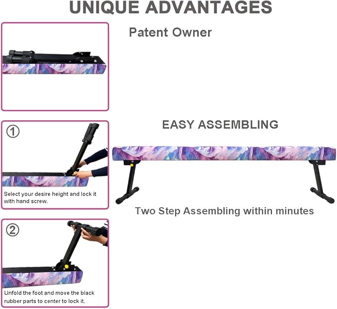 6FT Adjustable&Foldable Gymnastics Balance Beam,Home Gym Equipment,Easy Assembling and Storage,No Tool Require,for Kids Children Girls Training Ages 3-12