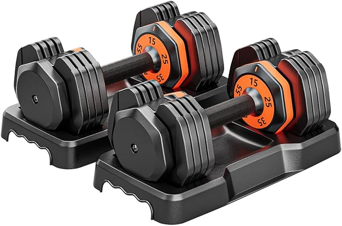 VEICK 25 lbs Adjustable Dumbbell with Anti-Slip Turning Handle, Fast Adjust Weight for Men Women, Exercise Equipment with Tray for Home Gym Full Body Workout Fitness