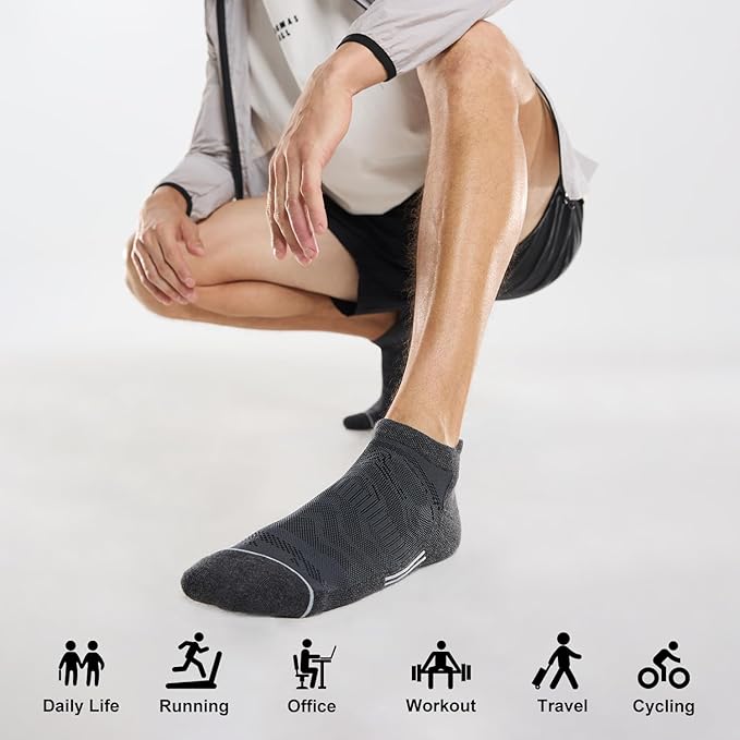 FITRELL 6 Pack Men's Ankle Running Socks Low Cut Cushioned Athletic Sports Socks 7-9/9-12/12-15