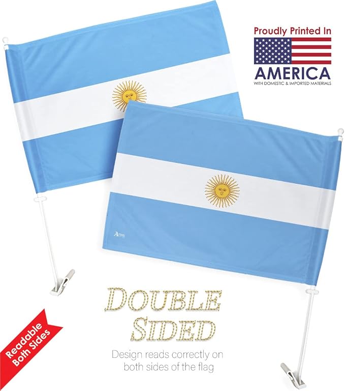Copa America 2024 World Cup 2026 Argentine Car Flag Bandera Para Carros De Argentina Auto Decorations Window Clip Pole Accessories FIFA Sports Fans Outdoor Football Soccer Argentinian Gift Made In USA