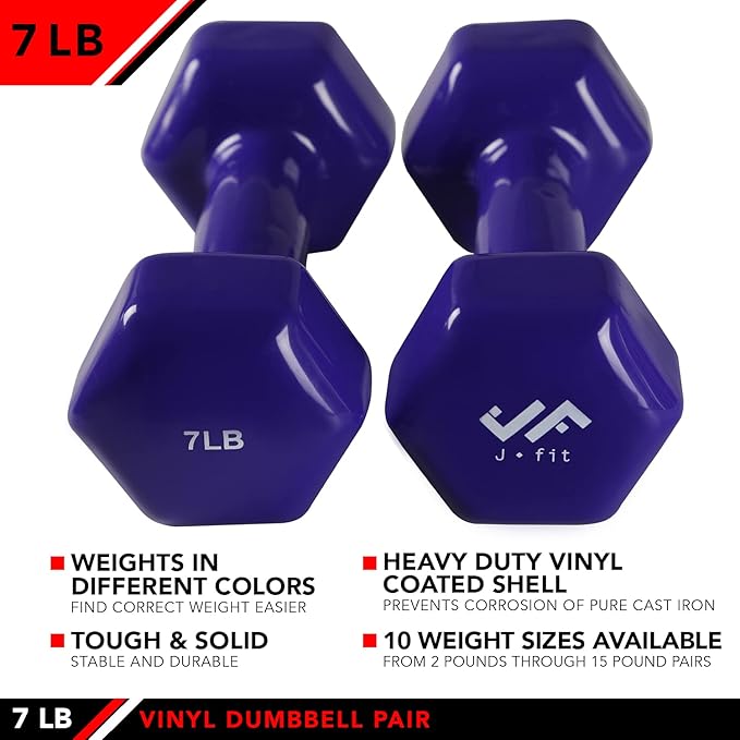 JFIT Dumbbell Pairs or Sets – Neoprene & Vinyl Coated Hand Weights for Home Gym, Strength Training, Aerobics, Cardio Exercise and Fitness