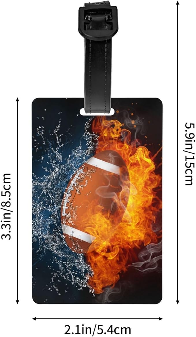 Kids Football Backpack Tags for Boys, Sports-Themed Luggage Tags for Suitcases, Cool Bag Tags with Fire and Water Background, Small Name ID Identifier Labels for Travel Baggage