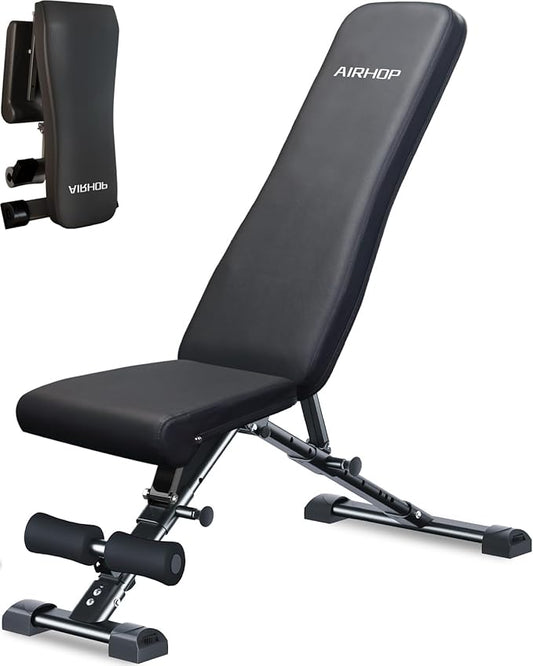 AIRHOP Upgraded Adjustable Weight Bench, Bench Press Full Body Workout, Quick Fold Space Saving, Workout Bench for Home Gym Strength Training