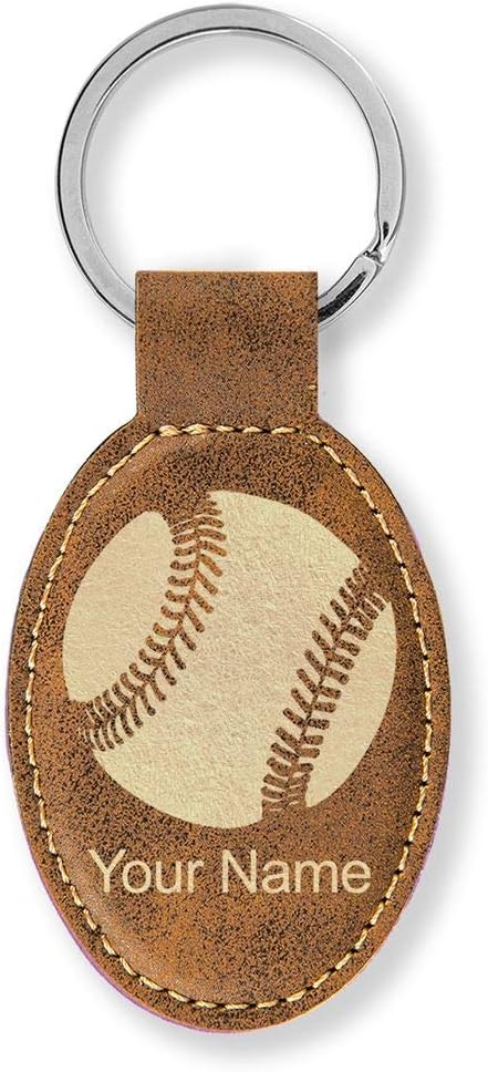 LaserGram Oval Keychain, Baseball Ball, Personalized Engraving Included (Rustic with Gold)