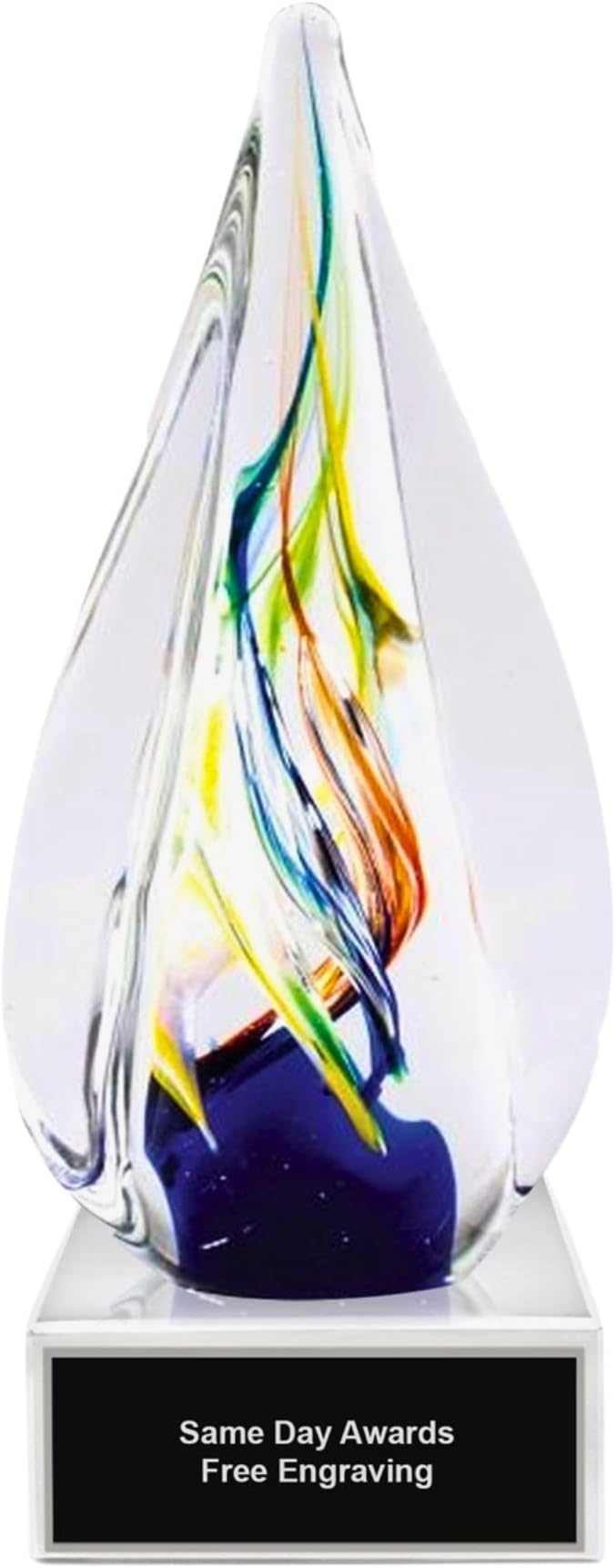 Hand-Blown Art Glass Award – Custom Engraved Elegant Award for Corporate, Sports Retirement Volunteer Recognition Leadership Personal Milestones Employee Gifts