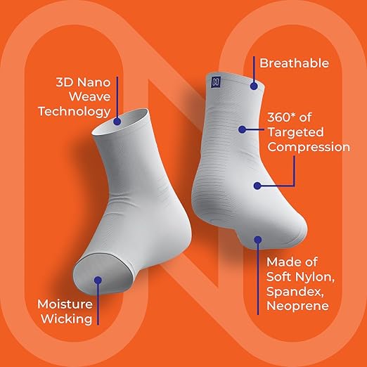 NanoSocks Compression Socks for Women & Men (1 Pair) - BEST Ankle Brace Support Sleeve for Neuropathy, Plantar Fasciitis, Diabetic Foot Nerve Pain Relief - Toeless (Medium, White)