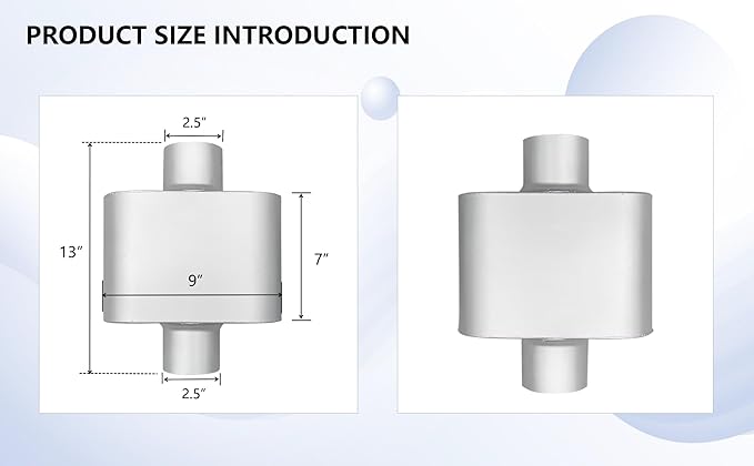 Silver Aluminum Coated Single Chamber Performance Muffler (2-Pack) - 2.5 inch Inlet/Outlet, 13.2 Inch Length - Universal Fit for Cars, Trucks, SUVs