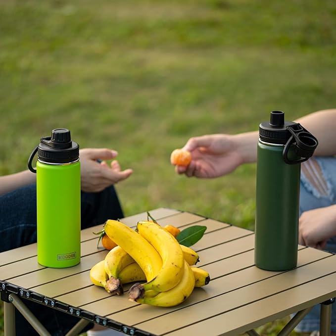 koodee Insulated Water Bottle, 22 oz Stainless Steel Double Wall Vacuum Wide Mouth Sport Bottle with Leakproof Spout Lid(Grass Green)