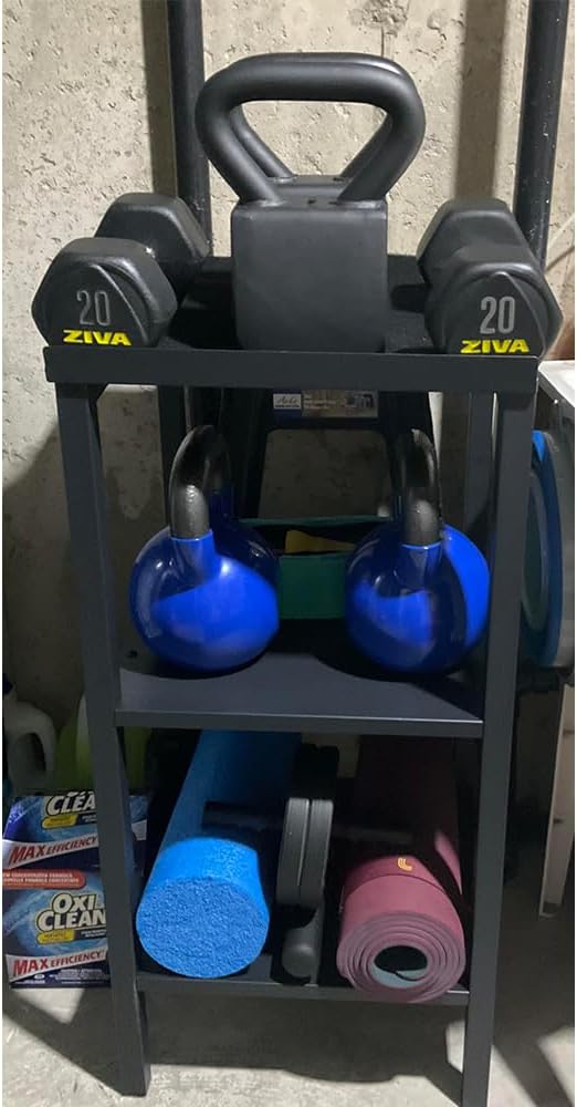 Black Heavy Duty Adjustable Dumbbell Stand & Kettlebell Stand - Adjustable Dumbbell Weight Rack, Weight Stand for Dumbbells, Weight Rack for Home Gym with Non-Slip Base, Anti-Tip Safety & Space-Saving Design