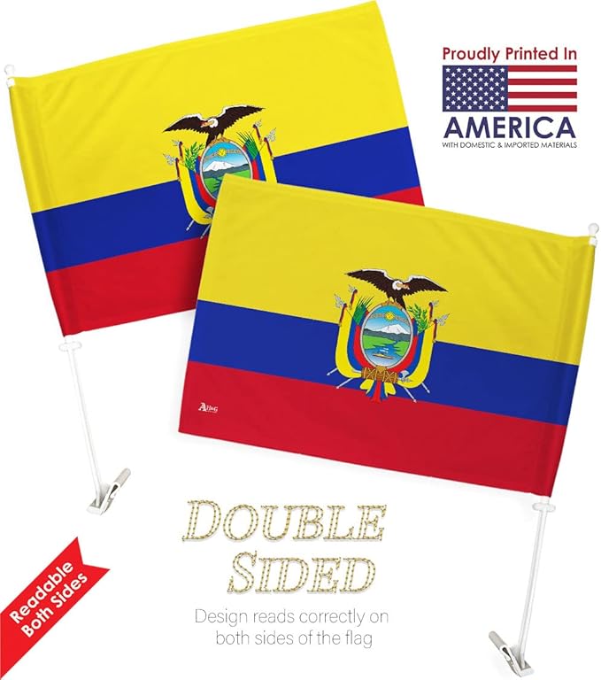 World Cup 2022 Ecuadorian Car Flag Bandera para Carros De Ecuador Auto Decorations Small Banner for Window Clip Pole Accessories FIFA Sports Fans Outdoor Flags Game Football Soccer Gifts Made in USA