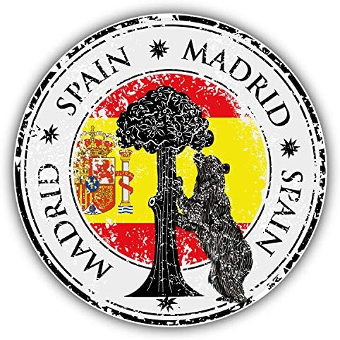 Madrid City Spain Flag Grunge Travel Stamp Round Stainless Steel Metal Key Chain Keychain Ring Double Sided Deisgn