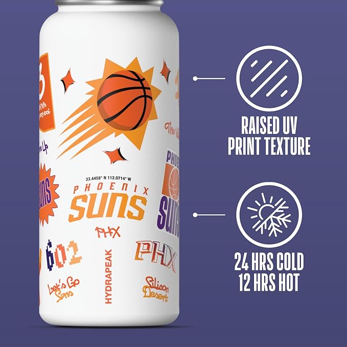 Hydrapeak x NBA Officially Licensed Phoenix Suns 32oz Active Water Bottle Chug Lid Stainless Steel Reusable Double Wall Celebrating The City Of Phoenix