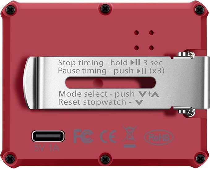 Digital Interval Timer, Stopwatch with Backlight, USB-C Rechargeable Clock, Red