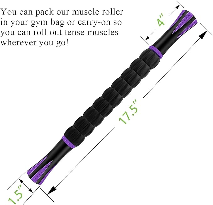 Massage Roller Stick for Athletes, Help Reducing Soreness Cramping Tightness Leg Arms Back Calves Muscle Massager, Purple Black- 18 inch