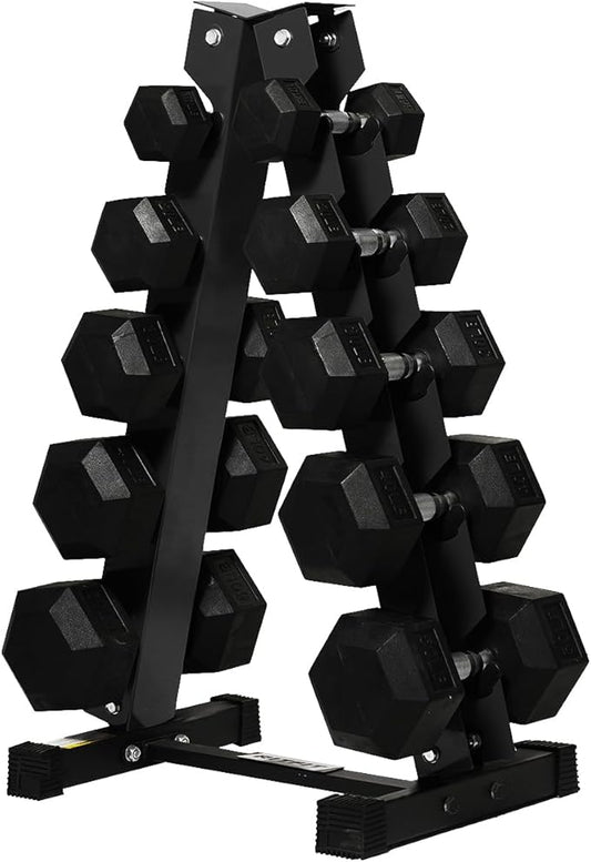 RITFIT 650/550/450/350/300/310/260/210/200/180/150/100 LB Rubber Hex Dumbbells Set with Optional Dumbbell Rack, Multi Weight Set to Choose, Ideal for Home Gym and Fitness