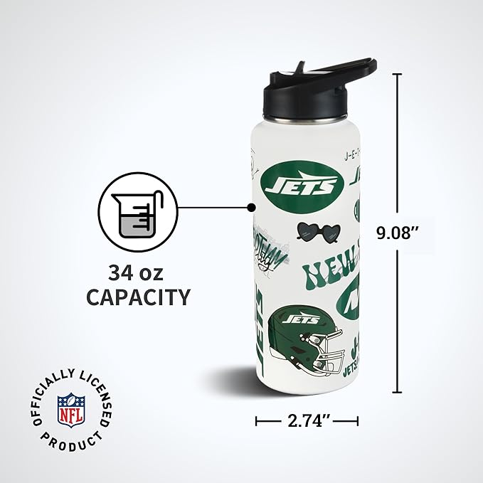 The Memory Company Officially Licensed NFL 34oz Water Bottle - Premium Stainless Steel Double-Wall Insulated, Leakproof Design