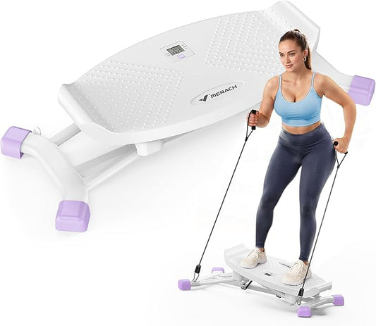 MERACH Balance Board for adults, Mini Stepper with Resistance Bands, Portable Wobble Board Featuring LCD Monitor, 300 lbs Capacity Ski Balance Trainer for Full Body Workout at home gym