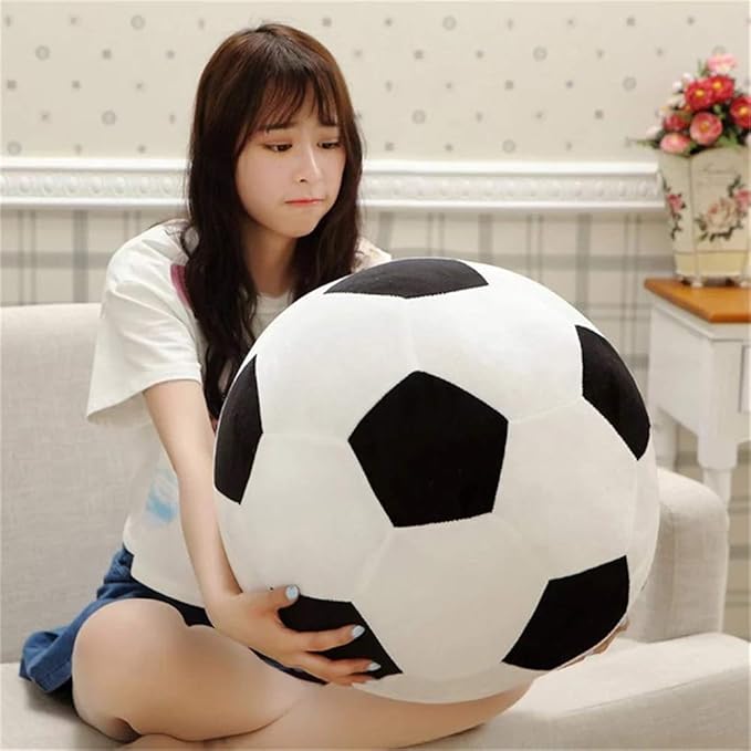 Fluffy Stuffed Toy Soccer Ball Plush Pillow Soft Durable Stuff Soccerball Gift for Kids Boy Baby (Black -White,7.8inch/20cm)