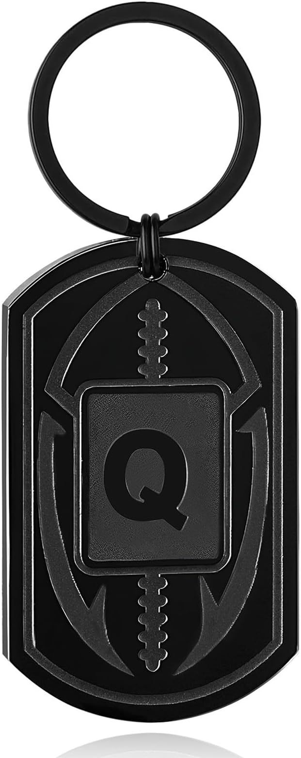 Stocking Stuffers Christmas Gift- Football Initial Keychain Gifts for Men Dog Tag Keychains for Men Him Dad