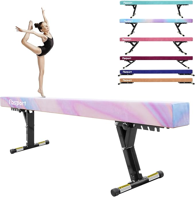 FBSPORT 8ft Adjustable Balance Beam: High and Low Floor Beam Gymnastics Equipment for Kids/Adults,Gymnastics Beam for Training,Practice, Physical Therapy and Professional Home Training with Legs