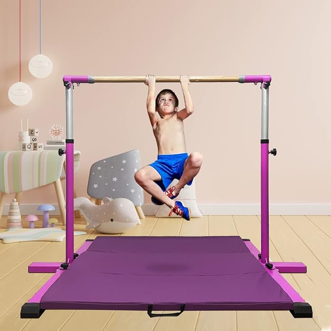 GLANT Gymnastic Kip Bar,Horizontal Bar for Kids Girls Junior,3' to 5' Adjustable Height,Home Gym Equipment,Ideal for Indoor and Home Training,1-4 Levels,300lbs Weight Capacity